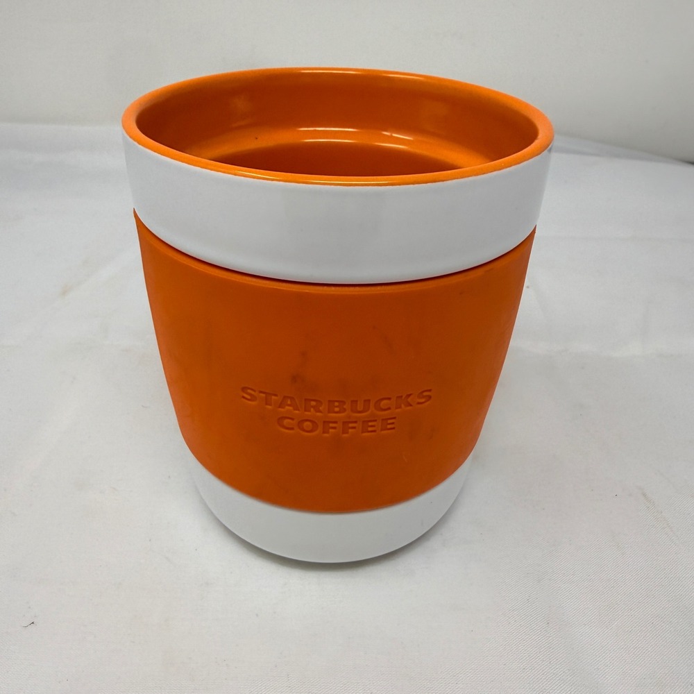 Starbucks Coffee & Tea Orange/White Ceramic Mug Cup 12 fl oz 2009